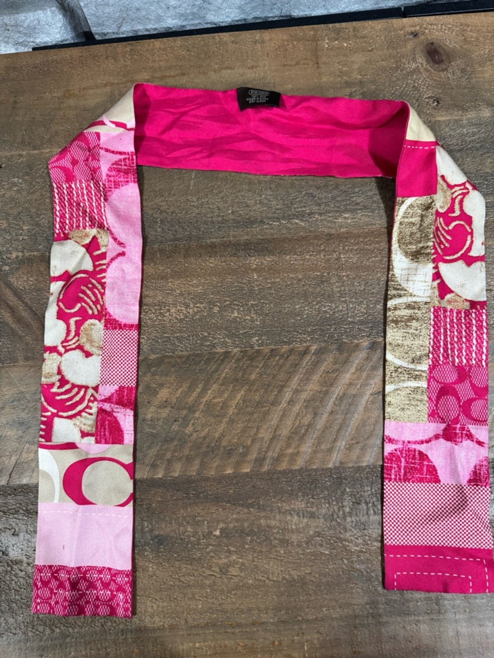 Coach Pink Patchwork Silk Twilly Scarf